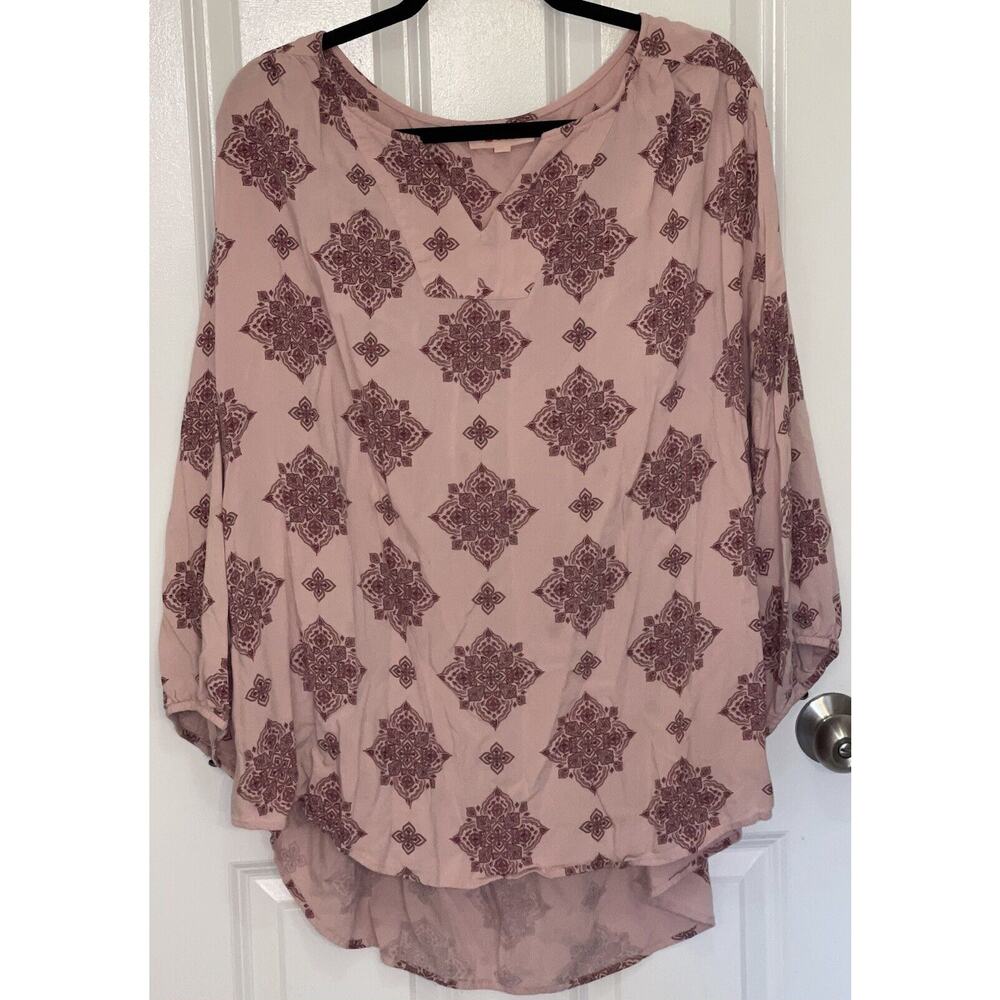 Evri Women's Boho Peasant 3/4 Sleeve Pink Tunic V-neck Blouse Top Plus Size 3X - Picture 5 of 5